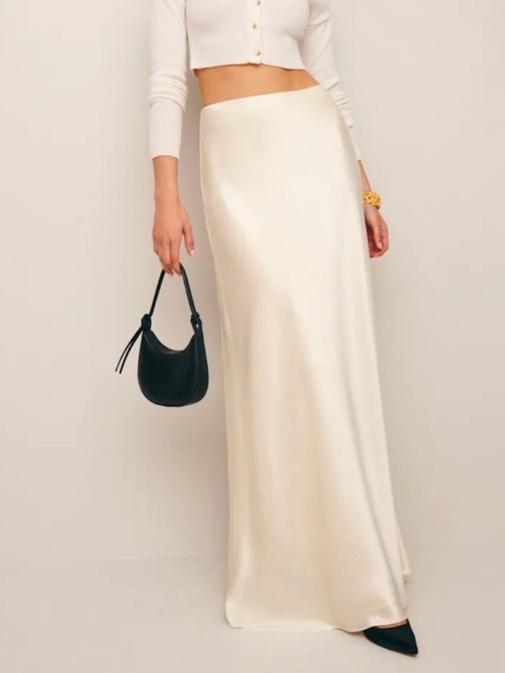 Reformation Cream Satin Maxi Skirt